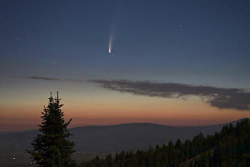 Comet C/2020 F3 (NEOWISE) is seen in the pre-dawn skies on July 9, 2020 over Deer Valley, Utah. Photo by NASA/Bill Dunford