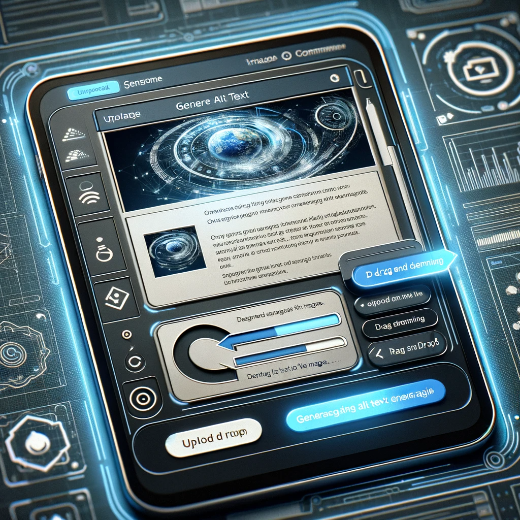 Futuristic digital interface with a galaxy visual, control buttons, and a circuit-patterned background.